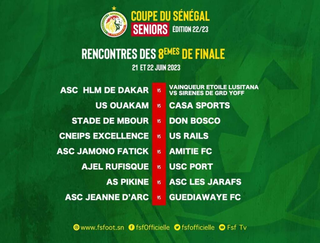 Coupe du Sénégal : Programme des 1/8 de finale 5 KERANOS MEDIA