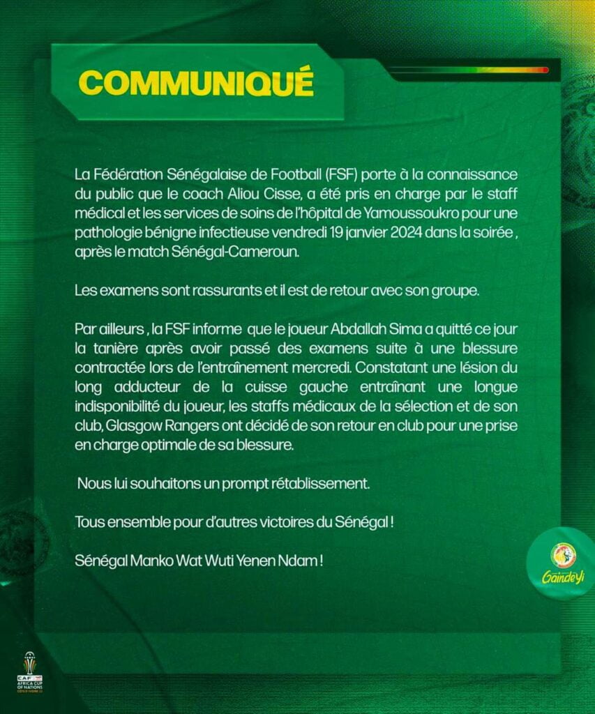 Victime d'un malaise, Aliou rejoint la Tanière et perd Abdallah Sima 2 KERANOS MEDIA