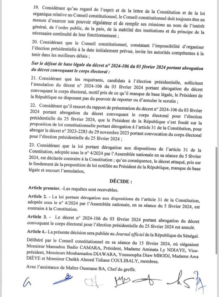 Élection Présidentielle: le Conseil constitutionnel annule le décret de Macky Sall portant abrogation du décret convoquant le corps électoral 5 KERANOS MEDIA
