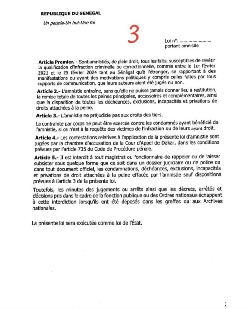 Loi d'amnistie : Le décret de Macky Sall rendu public, la procédure d'examen démarre cet après midi 4 Actu, Info et News en continu de Pakao et du Sénégal