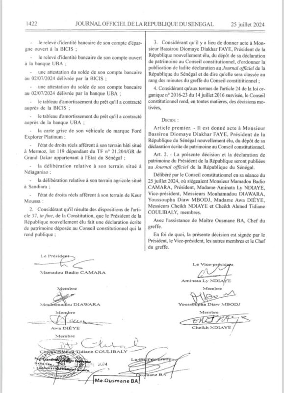Transparence et Intégrité : La Déclaration de Patrimoine du Président Bassirou Diomaye Diakhar Faye Publiée 3 KERANOS MEDIA